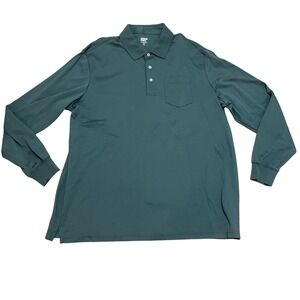 Lands' End Men's 2XL/T Green‎ Long Sleeve Polo Shirt Traditional Fit Casual